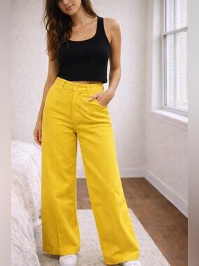 Polo Ralph Lauren High Rise Wide Leg Stretch Trousers Bright Yellow Size 8